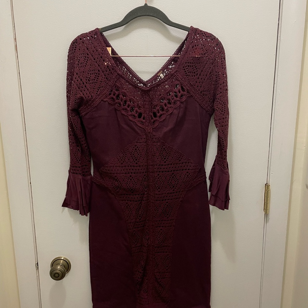 Free People Deep Purple Lace Mini Dress